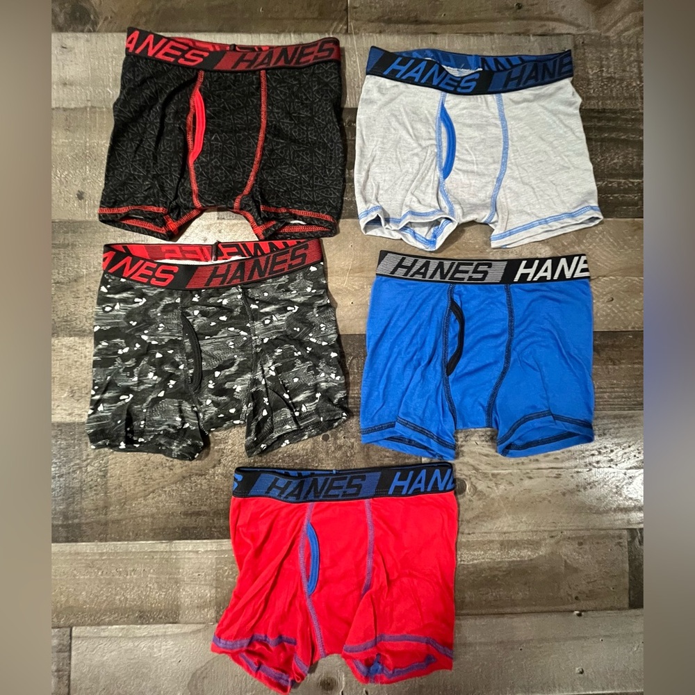 5 Pair Hanes Boys Boxer Briefs Printed Stretch X-Temp Lightweight Wicking